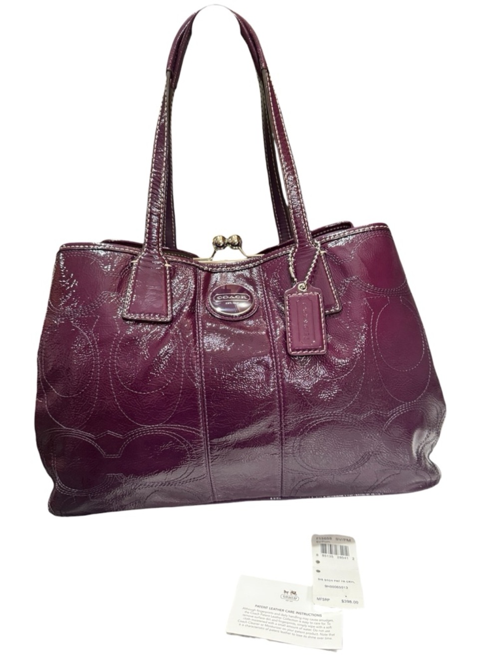 Coach Stitch Kisslock Carryall Satchel - Plum